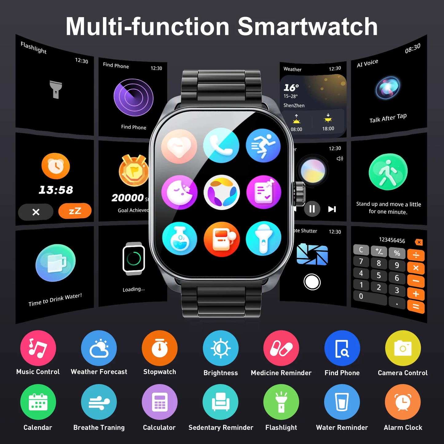 Karchilor 2024 Smart Watches For Men 2.01-inch curved screen Bluetooth call IP68 sports and fitness waterproof smartwatch