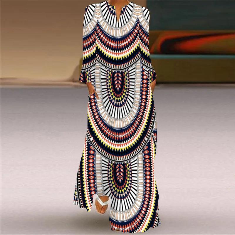 Ladies Autumn Long Dress Women Black Long Sleeve V-neck Elegant Dresses Party Casual Printed Vintage Female Dress For Women 2024