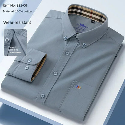 100%cotton two-color Oxford shirt  long sleeve embroidered casual white dress shirt men without pockets cotton casual shirt men