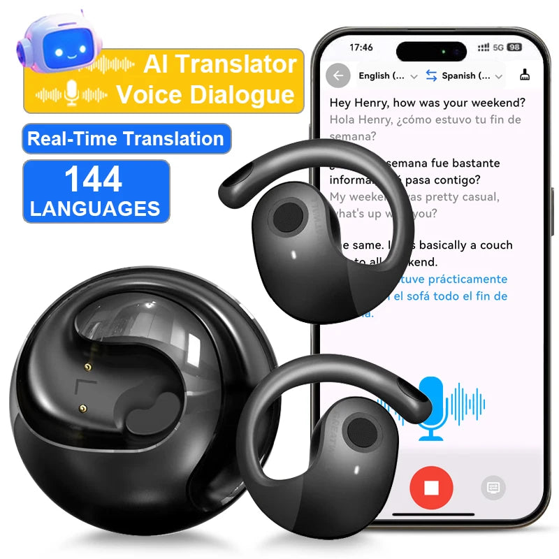 GreatWall AI Translator Wireless Bluetooth Earphones Voice Dialogue Translation Headset Headphones HiFi Stereo HD Call Earbuds