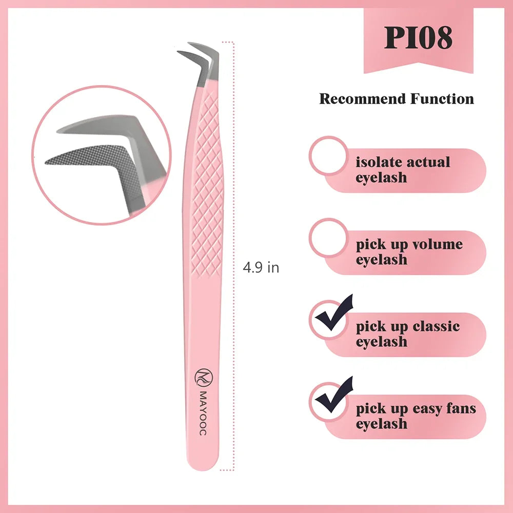 MAYOOC Eyelash Tweezers With Fiber Tips Stainless Steel High Precision Tweezer Volume Fans lash Tweezer Makeup Tools Custom Logo