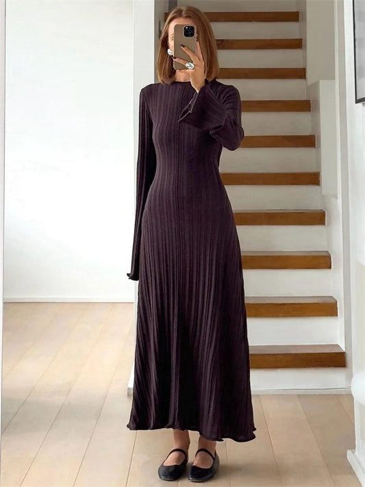 Tossy Knitwear Fashion Loose Maxi Dress Women Lace-Up High Waist Ribbed Long Sleeve Party Dress Female Knit Bandage Long Dress - MauBai