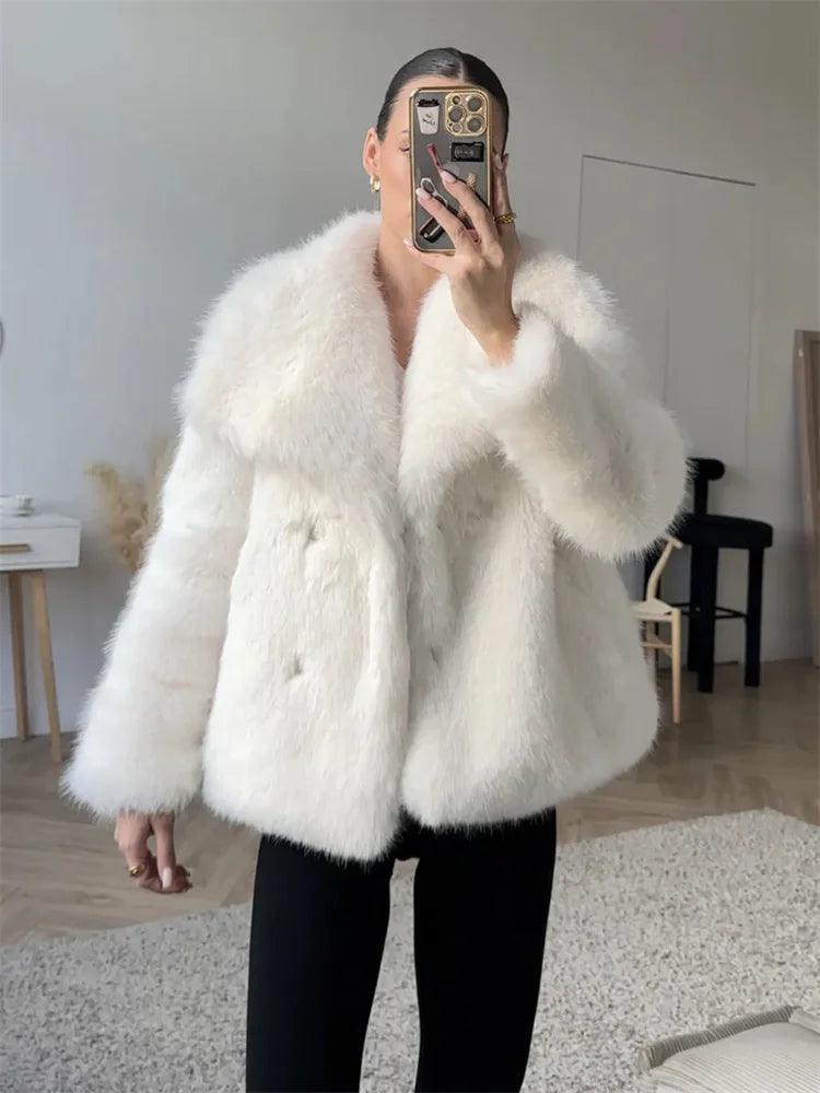 Tossy White Fur Feather Loose Outwear Women's Long Sleeve Casual Tassel Winter 2025 Solid Cardigan Streetwear Lapel Female Coat - MauBai