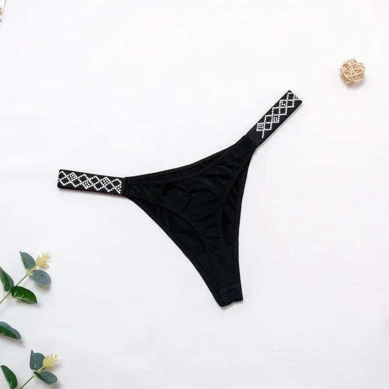 Women Panties Sexy Lingerie Silky Rhinestone Female Underwear Diamond Women Thong Low Rise Tanga Shiny Panty