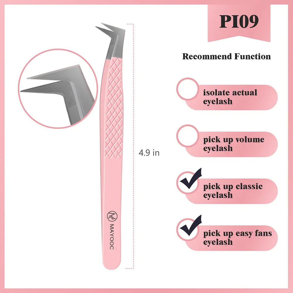 MAYOOC Eyelash Tweezers With Fiber Tips Stainless Steel High Precision Tweezer Volume Fans lash Tweezer Makeup Tools Custom Logo