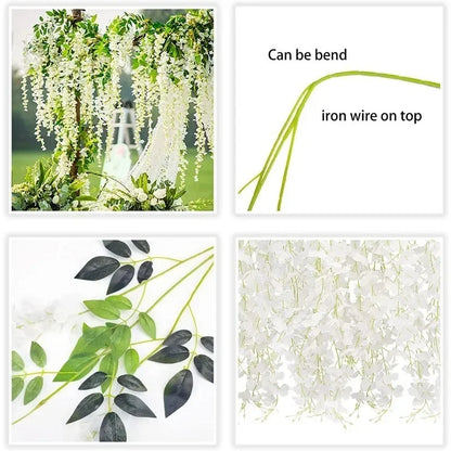 12PCs Wisteria Artificial Flowers Hanging Garland Vine Rattan Fake Flower String Silk Flowers for Home Garden Wedding Decoration