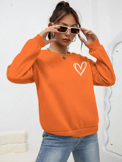 Simple Heart Pattern Printing Sweatshirts For Womens Casual Comfortable Crewneck Hoodies Loose Fleece Warm Sportswear Clothes - MauBai