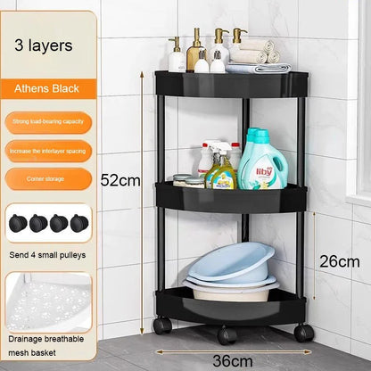 Kitchen Storage Organizer Bathroom Corner Cabinet 3/4/5 Tier Rolling Cart Storage Shelf Rolling Storage Cart Organizers Shelves