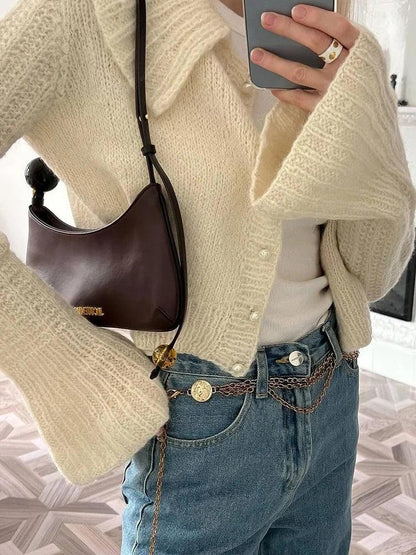 Tossy Knit Sweater Cardigan Outwear Women's Lapel Long Sleeve Patchwork High Waist Cropped Top Streetwear Female Knitwear Coat - MauBai