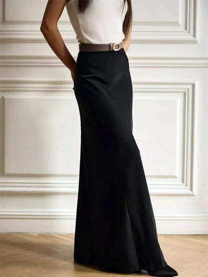 Tossy Summer Satin High Waist Long Skirt Female Slim Patchwork Fashion Elegant Streetwear Casual Solid 2024 Maxi Skirt Clothes - MauBai