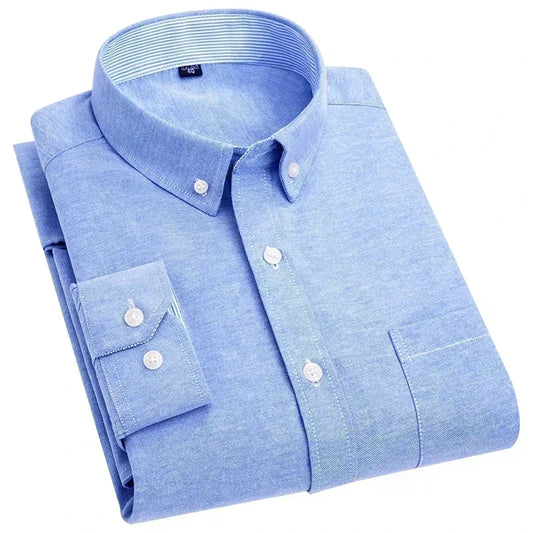 men's oxford textile shirt casual long sleeve solid color men's fashion slim fit business shirt tide wholesale