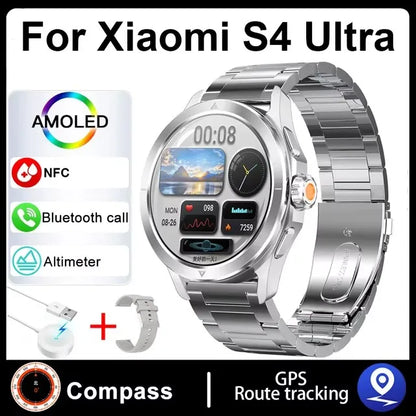 New For Xiaomi S4 Ultra Outdoor Sports Smart Watch Men 1.53 inch AMOLED NFC GPS Compass Heart rate Waterproof BT Call Smartwatch