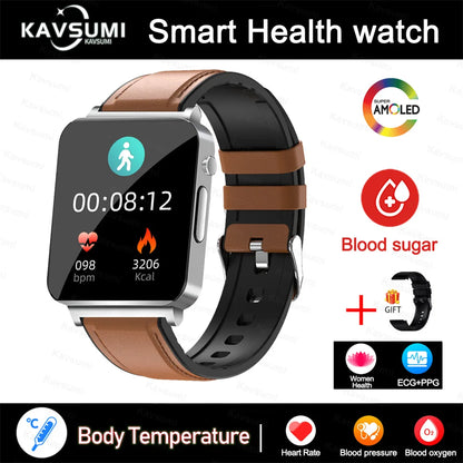 2024 New Accurate Measure Blood Sugar Smart Watch Men ECG+PPG Blood Pressure Heart Rate Monitor IP68 Waterproof Women Smartwatch