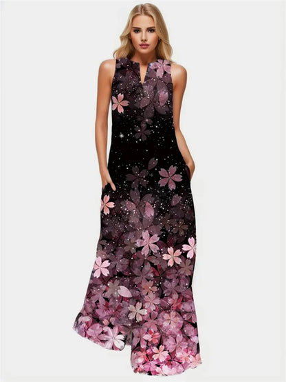 Ladies Spring Summer Long Dress Women Sexy Sleeveless Floral Print Elegant Maxi Dresses For Women Casual Beach Party Loose Dress