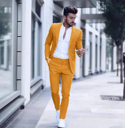 2023 Casual Fashion Luxurious Business Men's Suit for Wedding Party Tuxedos Slim Fit Peak Lapel Pink Suits Male(Jacket+Pants)