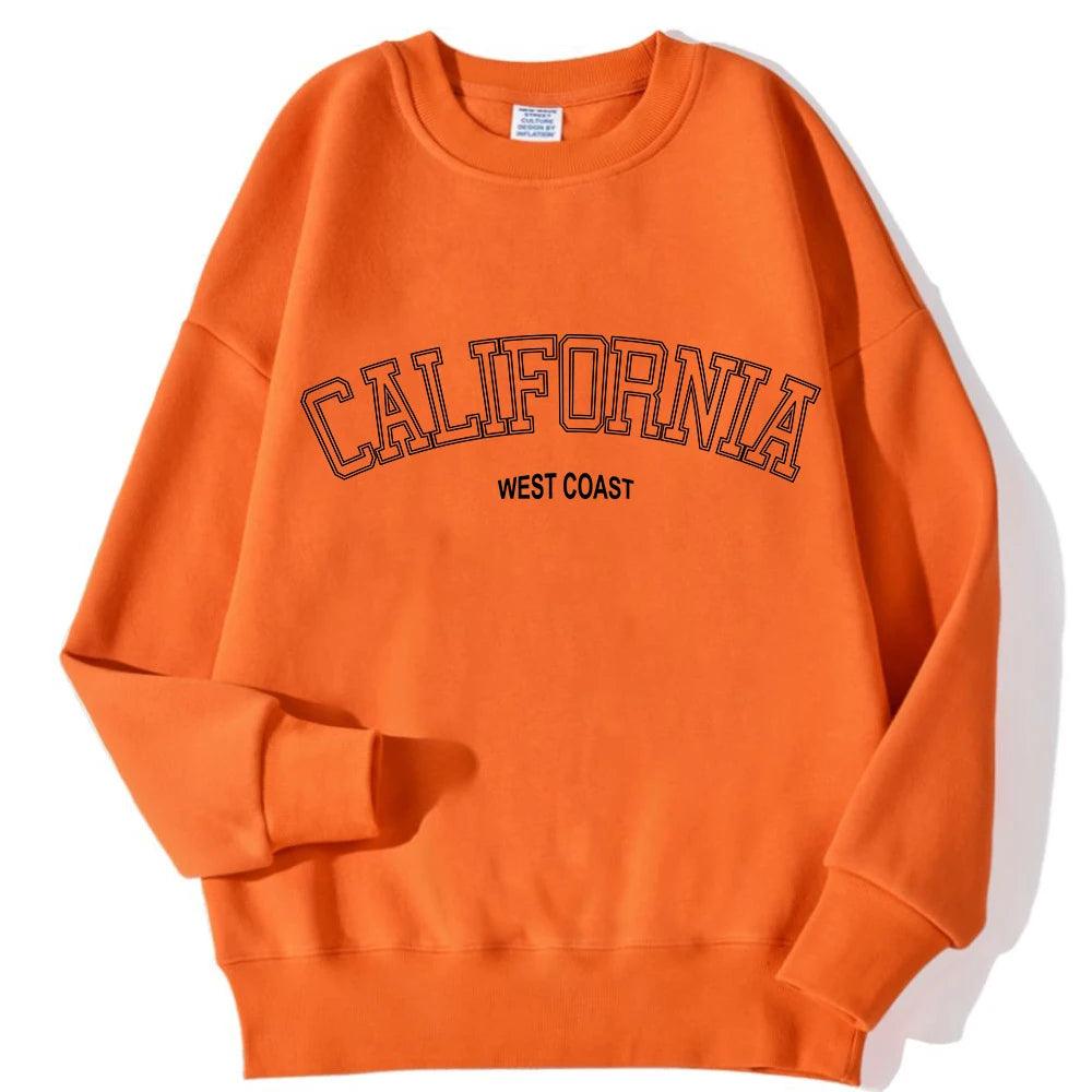 Korean Trend Woman Sweatshirts California West Coast Print Female hoodie Long Sleeves O-neck Pullovers Sporty and Rich Clothing - MauBai