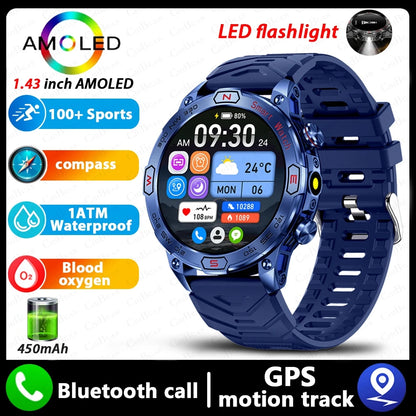 1ATM Waterproof Outdoor Military SmartWatch Men 450 MAh Battery Compass Health Monitoring Bluetooth Calling Smart Watch 2024 New