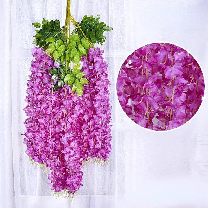 12pcs Artificial Wisteria Flowers Ratta Extra Long Thick Vine Hanging Garland Silk Wisteria Garland for Home Party Wedding Decor