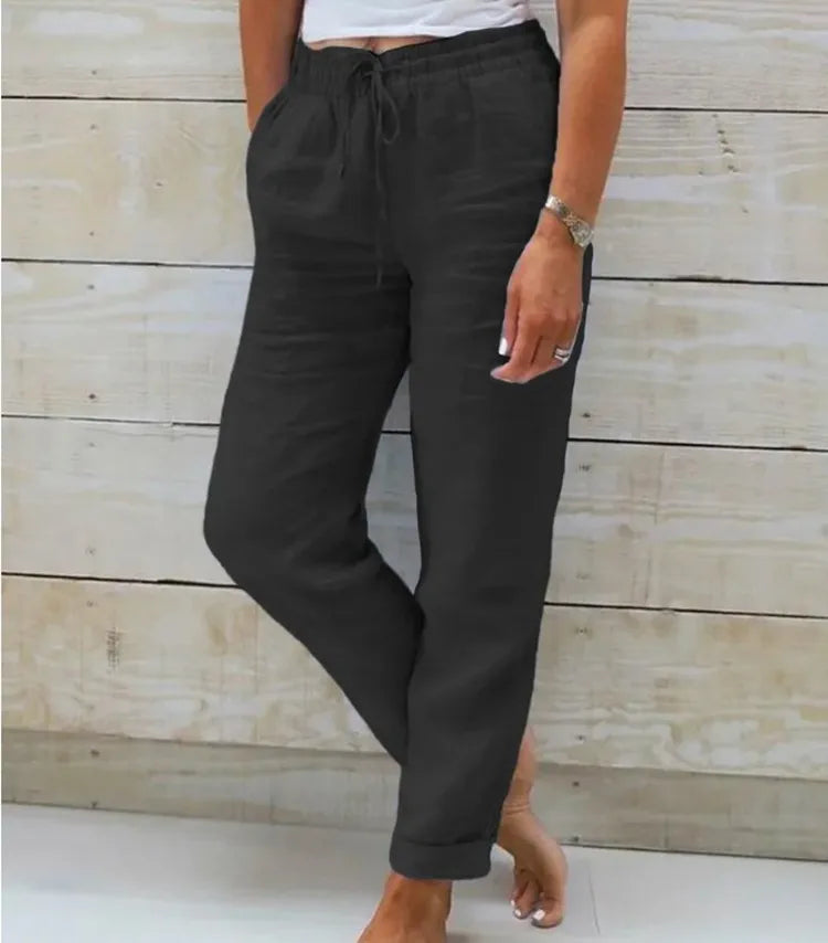 Cotton Linen Summer Pants for Women High Waist Elastic Casual Trousers Streetwear Solid Female Clothes 2024 Loose Pencil Pants