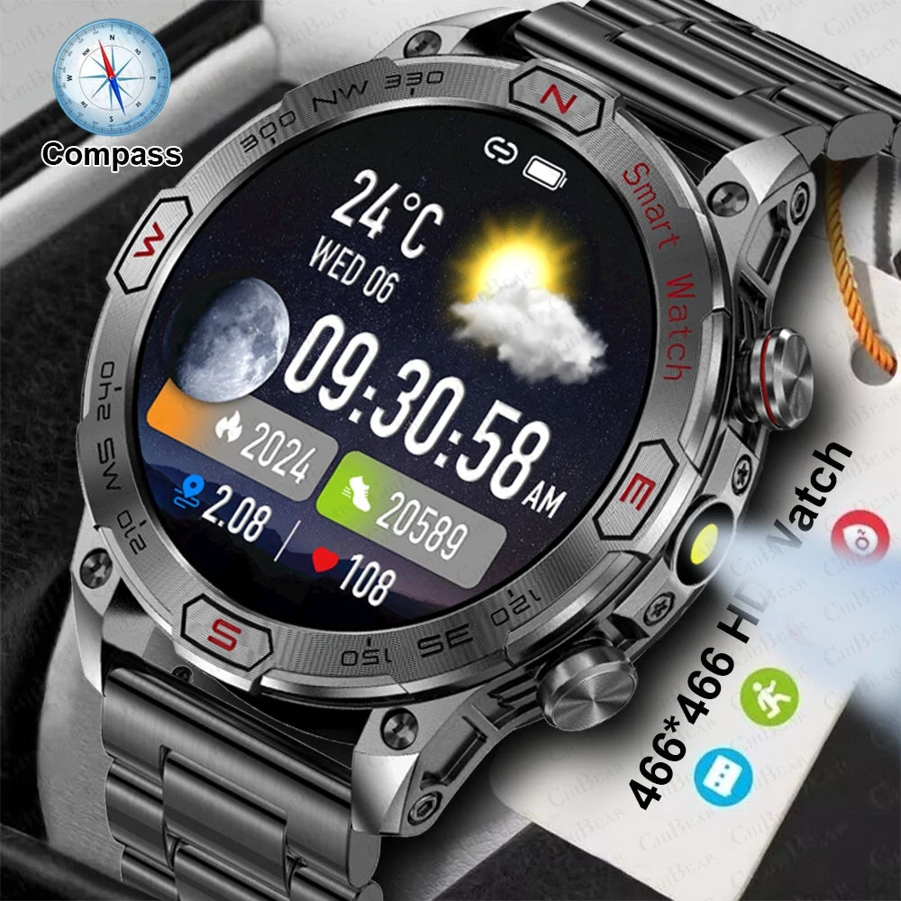 1ATM Waterproof Outdoor Military SmartWatch Men 450 MAh Battery Compass Health Monitoring Bluetooth Calling Smart Watch 2024 New