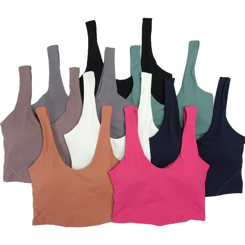 Women's sports soft solid color yoga bra with gathered shock-absorbing U-back bra, fitness running sports bra with chest cushion - MauBai