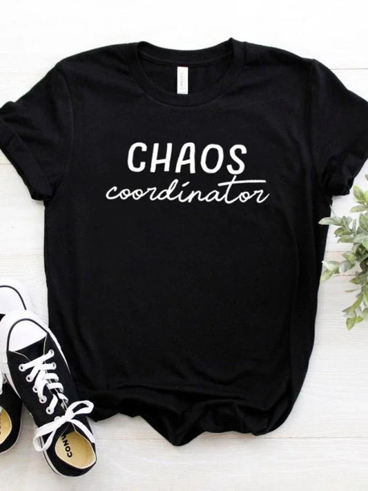 Women T Shirt Chaos Coordinator Letters Print Tshirt Women Short Sleeve O Neck Loose T-shirt Ladies Causal Tee Shirt Tops