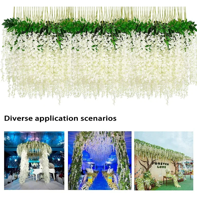 12PCs Wisteria Artificial Flowers Hanging Garland Vine Rattan Fake Flower String Silk Flowers for Home Garden Wedding Decoration