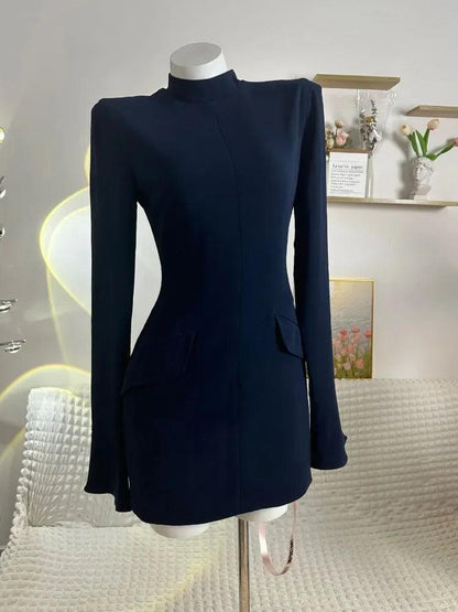 Tossy Patchwork Solid High Waist Mini Dress Female Fashion Long Sleeve Autumn 2023 Pocket Slim Dress Casual Women's Dress New - MauBai