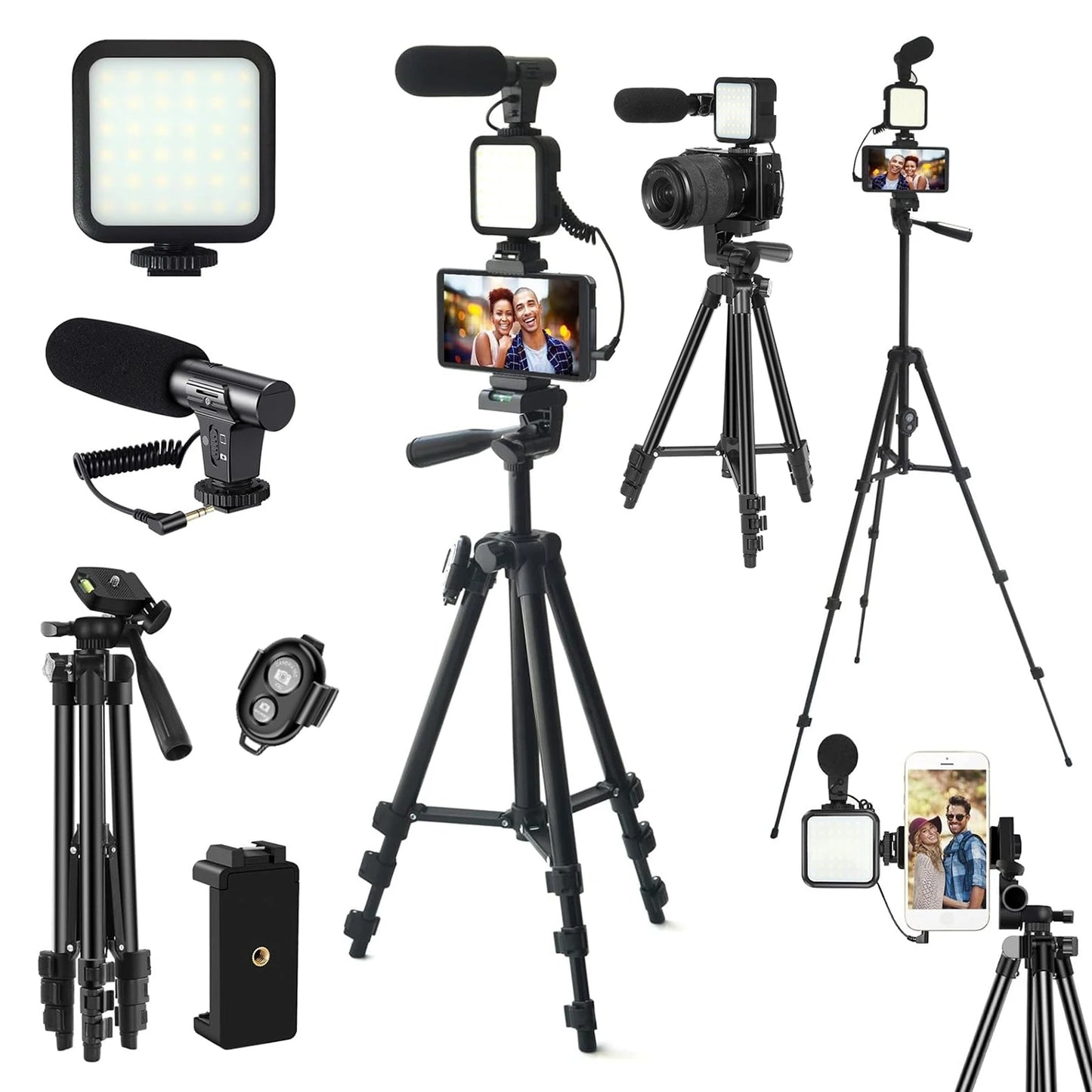 MAMEN Portable Vlogging Kit 48IN Phone Camera Tripod with Microphone LED Light for Photo Vlog Selfie Interview Live Streaming