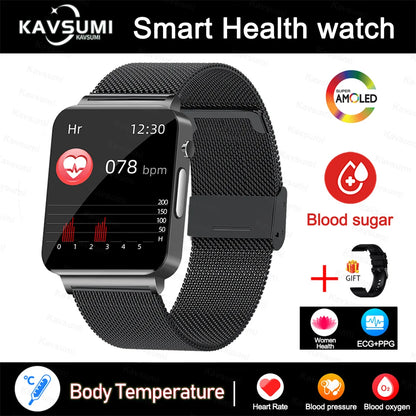 2024 New Accurate Measure Blood Sugar Smart Watch Men ECG+PPG Blood Pressure Heart Rate Monitor IP68 Waterproof Women Smartwatch