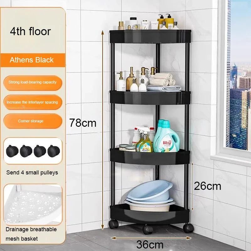 Kitchen Storage Organizer Bathroom Corner Cabinet 3/4/5 Tier Rolling Cart Storage Shelf Rolling Storage Cart Organizers Shelves