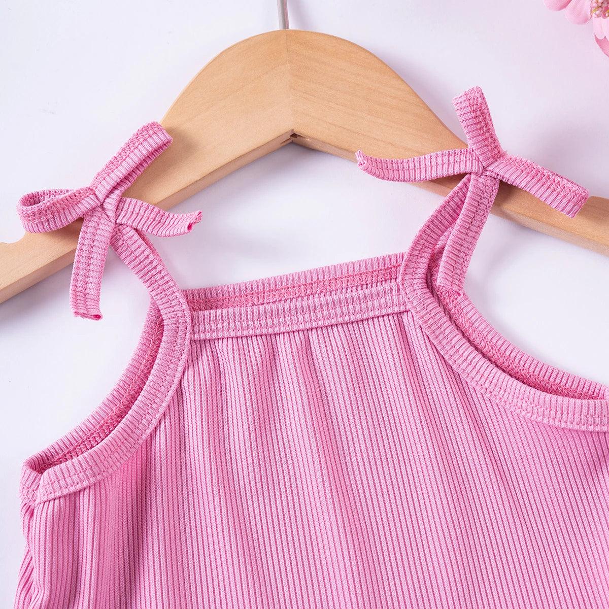 2024 Baby Girls Summer Set Toddler Thin Ruffle Edge Sling+Comfortable Ruffle Edge Shorts 2-piece Set for Outgoing or Party Wear