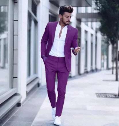 2023 Casual Fashion Luxurious Business Men's Suit for Wedding Party Tuxedos Slim Fit Peak Lapel Pink Suits Male(Jacket+Pants)