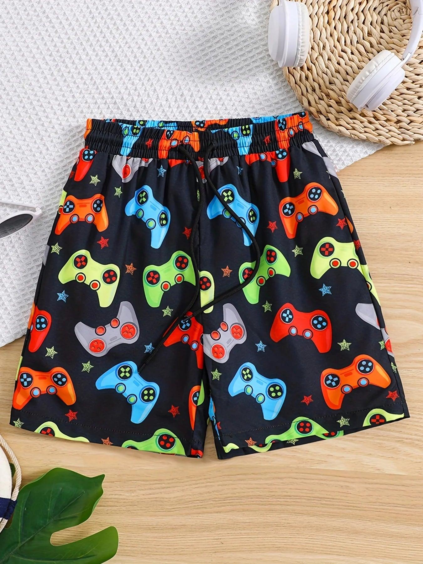 Kids Game Console 3D Print Boys Shorts Casual Clothes Drawstring Shorts For Boy Swim Trunks Cartoon Summer Children Beach Shorts - MauBai