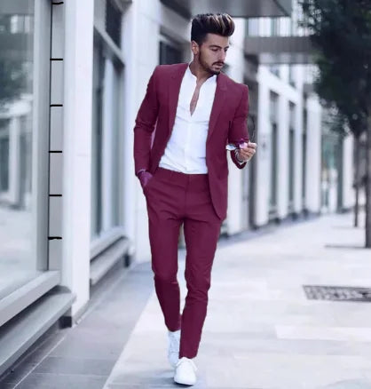 2023 Casual Fashion Luxurious Business Men's Suit for Wedding Party Tuxedos Slim Fit Peak Lapel Pink Suits Male(Jacket+Pants)