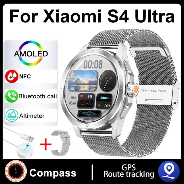 New For Xiaomi S4 Ultra Outdoor Sports Smart Watch Men 1.53 inch AMOLED NFC GPS Compass Heart rate Waterproof BT Call Smartwatch