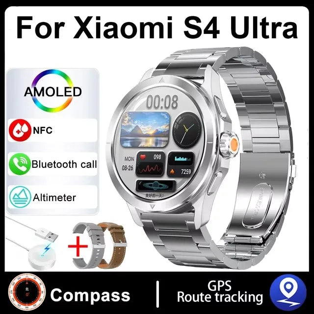 New For Xiaomi S4 Ultra Outdoor Sports Smart Watch Men 1.53 inch AMOLED NFC GPS Compass Heart rate Waterproof BT Call Smartwatch