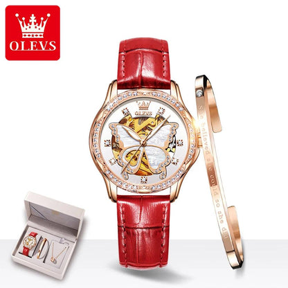 OLEVS 6622 Butterfly Dial Luxury Mechanical Watch For Women Hollow Ceramic Strap Wristwatch Waterproof Original Woman Watches