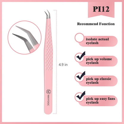 MAYOOC Eyelash Tweezers With Fiber Tips Stainless Steel High Precision Tweezer Volume Fans lash Tweezer Makeup Tools Custom Logo