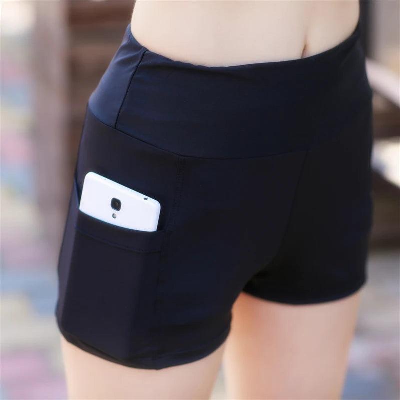 2022 Sports Pants Tight Running Shorts Yoga Cycling Pants Women's Sports Five Pants High Waist High Stretch Shorts Pocket Phone - MauBai