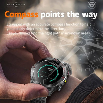 1ATM Waterproof Outdoor Military SmartWatch Men 450 MAh Battery Compass Health Monitoring Bluetooth Calling Smart Watch 2024 New