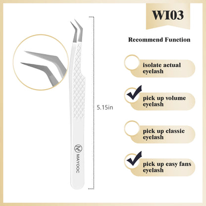 MAYOOC Eyelash Tweezers With Fiber Tips Stainless Steel High Precision Tweezer Volume Fans lash Tweezer Makeup Tools Custom Logo