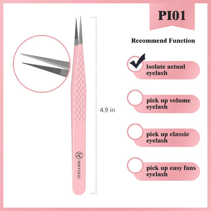 MAYOOC Eyelash Tweezers With Fiber Tips Stainless Steel High Precision Tweezer Volume Fans lash Tweezer Makeup Tools Custom Logo