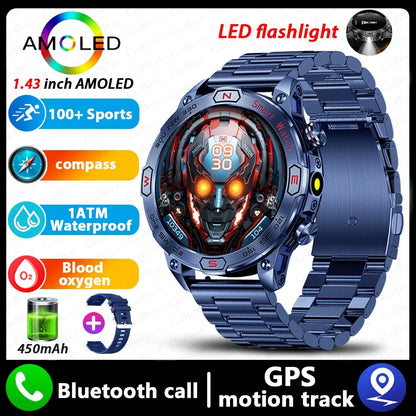 1ATM Waterproof Outdoor Military SmartWatch Men 450 MAh Battery Compass Health Monitoring Bluetooth Calling Smart Watch 2024 New