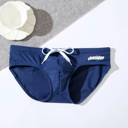 Men's Swimming Trunk Youth Fashion Low Waist Elastic Comfy Tie Up Bulge Pouch Quick Dry Sportswear Hot Spring Beach Board Shorts - MauBai