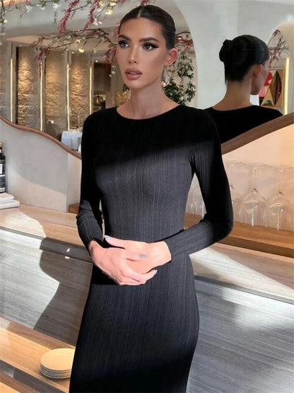 Tossy Fashion Knit Ribbed Maxi Dress Ladies High Waist Long Sleeve Patchwork Elegant Slim Party Dress Autumn 2023 Knitwear Dress - MauBai