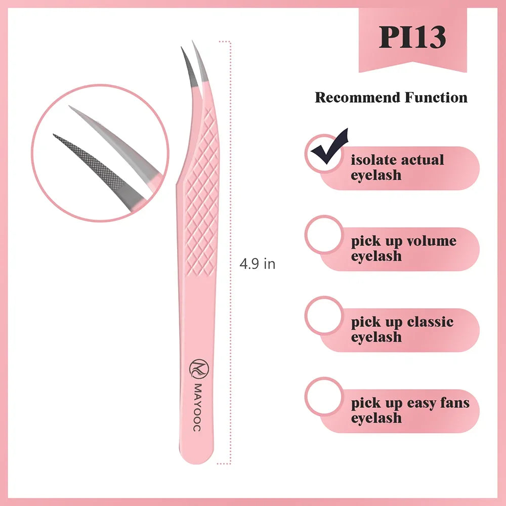 MAYOOC Eyelash Tweezers With Fiber Tips Stainless Steel High Precision Tweezer Volume Fans lash Tweezer Makeup Tools Custom Logo