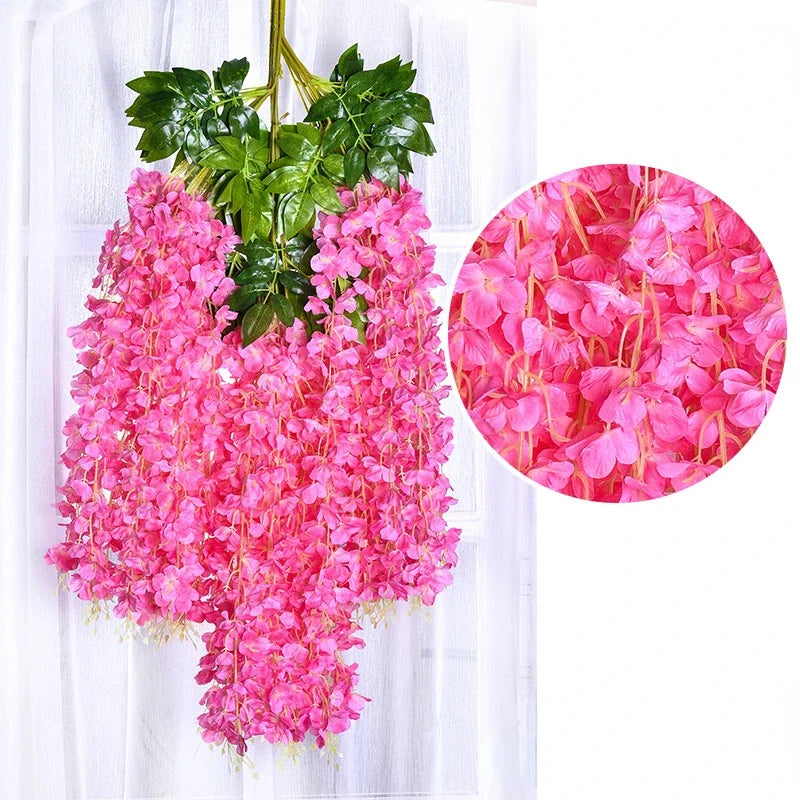 12pcs Artificial Wisteria Flowers Ratta Extra Long Thick Vine Hanging Garland Silk Wisteria Garland for Home Party Wedding Decor