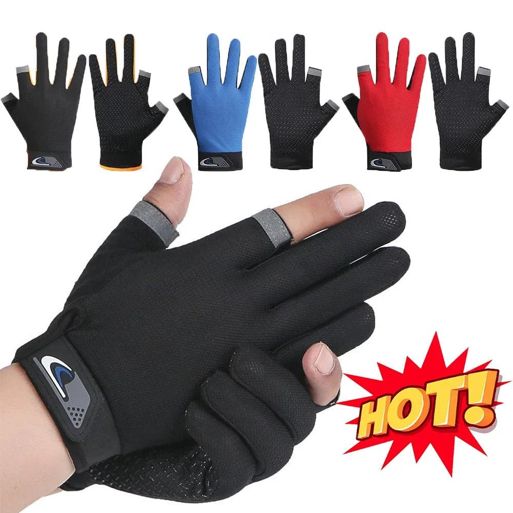 1Pair Fishing Gloves Anti-slip Breathable Two Finger Cut Sport Cycling Fishing Mitten Men Women Fashion Gloves Sport Equipment - MauBai