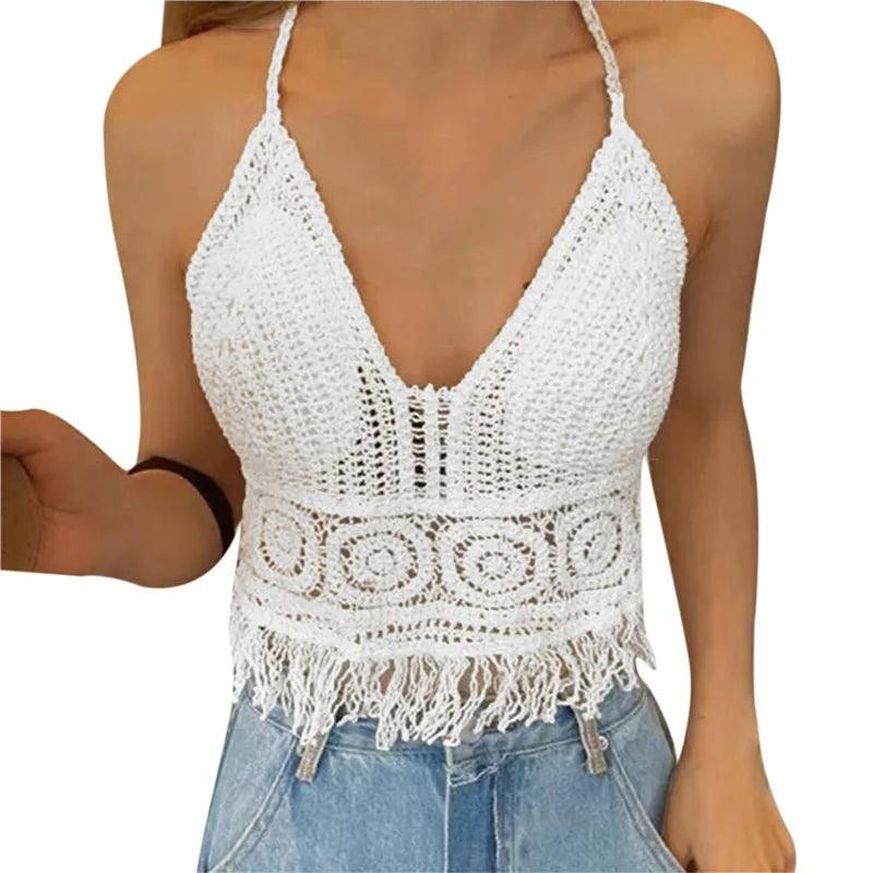 Women's Crochet Knit Swimsuit Bathing Suits Cover up Vest Top Hollow Out Beachwear Crop Tank Tops